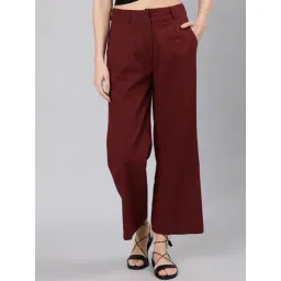 Jaipur Kurti Maroon Flared Fit Pleated Trousers-picture-11