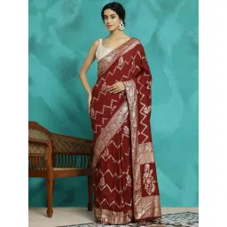 Jaipur Kurti Maroon Woven Saree With Unstitched Blouse-picture-20