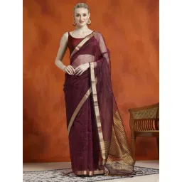 Jaipur Kurti Maroon Woven Saree With Unstitched Blouse-picture-48