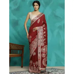 Jaipur Kurti Maroon Woven Saree With Unstitched Blouse-picture-30