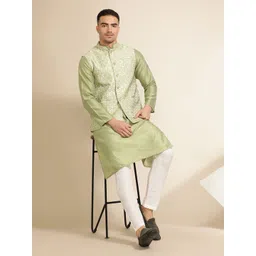 jaipur kurti Men Silk Blend Kurta Pyjama Ethnic Jacket Set-picture-18