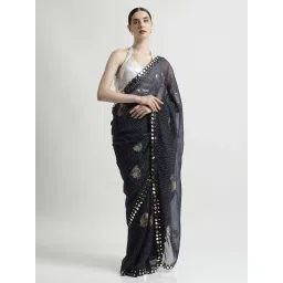 Jaipur Kurti Navy Printed Saree With Unstitched Blouse-picture-41