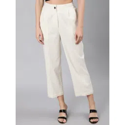 Jaipur Kurti Off White Straight Fit Pleated Trousers-picture-20