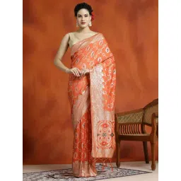 Jaipur Kurti Orange Woven Saree With Unstitched Blouse-picture-11