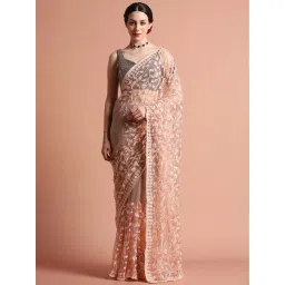 Jaipur Kurti Peach Embroidered Saree With Unstitched Blouse-picture-29