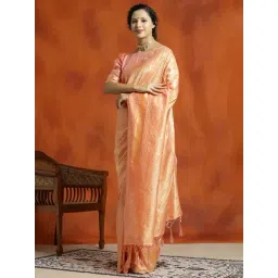 Jaipur Kurti Peach Woven Saree With Unstitched Blouse-picture-34