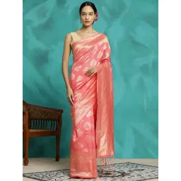 Jaipur Kurti Peach Woven Saree With Unstitched Blouse-picture-11