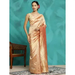 Jaipur Kurti Peach Woven Saree With Unstitched Blouse-picture-10