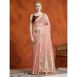 Jaipur Kurti Pink Woven Saree With Unstitched Blouse-picture-39