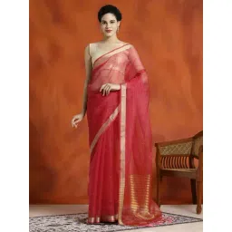 Jaipur Kurti Pink Woven Saree With Unstitched Blouse-picture-14