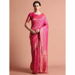 Jaipur Kurti Pink Woven Saree With Unstitched Blouse-picture-17