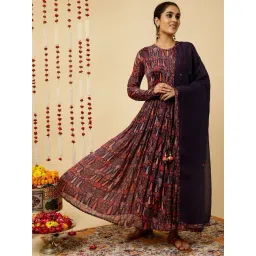 Jaipur Kurti Purple Printed Flared Kurta With Dupatta-picture-25