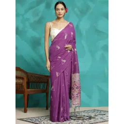 Jaipur Kurti Purple Woven Saree With Unstitched Blouse-picture-12