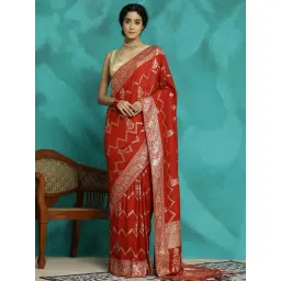 Jaipur Kurti Red Woven Saree With Unstitched Blouse-picture-39