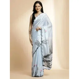 Jaipur Kurti Sky Blue Printed Saree With Unstitched Blouse-picture-17