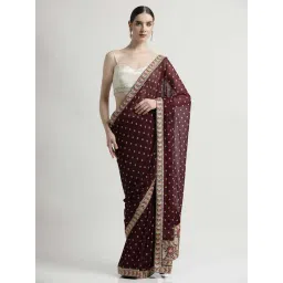 Jaipur Kurti Violet Embroidered Saree With Unstitched Blouse-picture-23