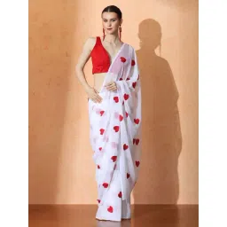 Jaipur Kurti White Embroidered Saree with Unstitched Blouse-picture-42