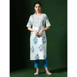 Jaipur Kurti White Pure Cotton Embroidered Kurta-picture-26