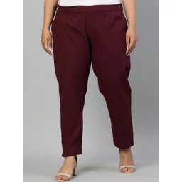 Jaipur Kurti Women Burgundy Regular Fit Solid Regular Trousers-picture-30