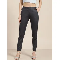 Jaipur Kurti Women Charcoal Grey Regular Fit Solid Trousers-picture-31