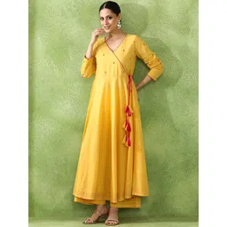 Jaipur Kurti Women Embroidered Angrakha Mirror Work Pure Cotton Kurta with Trousers-picture-10