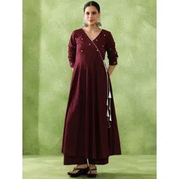 Jaipur Kurti Women Embroidered Angrakha Pure Cotton Kurta with Palazzos-picture-11
