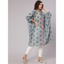 Jaipur Kurti Women Ethnic Motifs Printed Silk Georgette Kurta with Trousers-picture-27