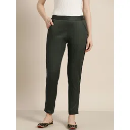 Jaipur Kurti Women Green Solid Easy Wash Regular Trousers-picture-16