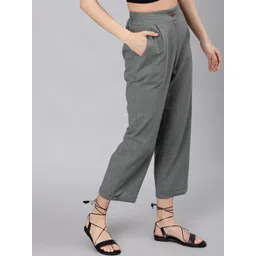 Jaipur Kurti Women Grey Straight Fit High-Rise Regular Trousers image 2