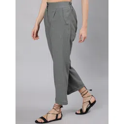 Jaipur Kurti Women Grey Straight Fit High-Rise Regular Trousers image 3