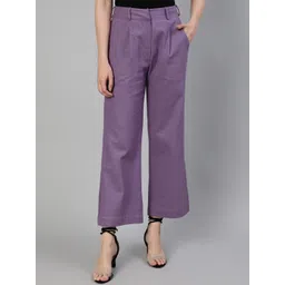 Jaipur Kurti Women Lavender Solid Flared High-Rise Pleated Cotton Parallel Trousers-picture-29