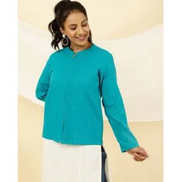 jaipur kurti Women Regular Fit Ribbed Jacket with Zip-Front Closure-picture-18