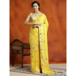 Jaipur Kurti Yellow Woven Saree With Unstitched Blouse-picture-10