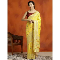 Jaipur Kurti Yellow Woven Saree With Unstitched Blouse-picture-34