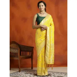 Jaipur Kurti Yellow Woven Saree With Unstitched Blouse-picture-43