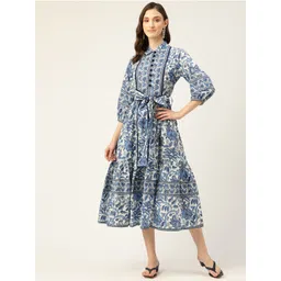 Jaipur Morni White & Blue Floral Midi Dress-picture-10