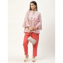 Jaipur Morni White & Blue Print Tie-Up Neck Cotton Cinched Waist Top image 5