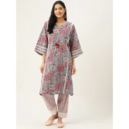 Jaipur Morni Women Grey Floral Printed Pure Cotton Kurta with Salwar-picture-39