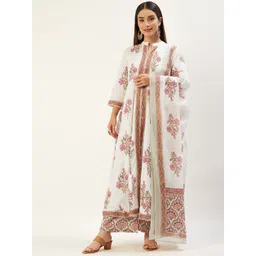 Jaipur Morni Women White Ethnic Motifs Printed Pure Cotton Kurta with Palazzos & Dupatta-picture-13