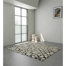 Ivory Abstract Wool & Viscose 9 ft x 12 ft Hand Woven Carpet-image-24