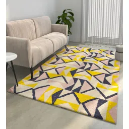 Ivory Geometrical Wool 5'6 ft X 7'6 ft Flat Weaves-image-5