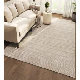 Ivory Solid Wool and Viscose 4 ft X 6 ft Hand Woven Carpet-image-39
