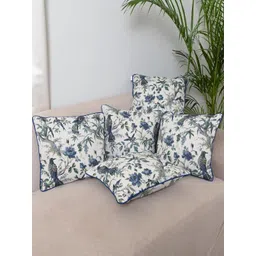 Jaipur Weaves Blue & Cream-Coloured 4 Pcs Floral Printed Square Cushion Covers-picture-31