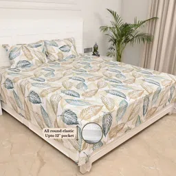 Jaipur Weaves Olive Green & Blue Floral King Bedsheet with 2 Pillow Covers-picture-35