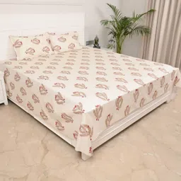 Jaipur Weaves Pink & Brown Floral King Bedsheet with 2 Pillow Covers-picture-29