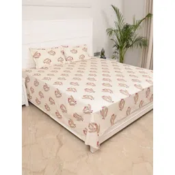 Jaipur Weaves Pink & Brown Floral King Bedsheet with 2 Pillow Covers-picture-23
