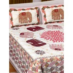 Jaipur Weaves Pink & White Ethnic Motifs 180 TC King Bedsheet with 2 Pillow Covers-picture-14