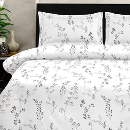 Jaipur Weaves White & Black Floral King Bedsheet with 2 Pillow Covers-picture-25