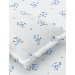 Jaipur Weaves White & Blue Floral Pure Cotton Queen Bedsheet With 2 Pillow Covers-picture-43
