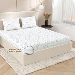 Jaipur Weaves White & Yellow Floral King Bedsheet with 2 Pillow Covers-picture-27